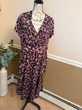 NWT OUGES Leopard Print Empire Waist Dress XL